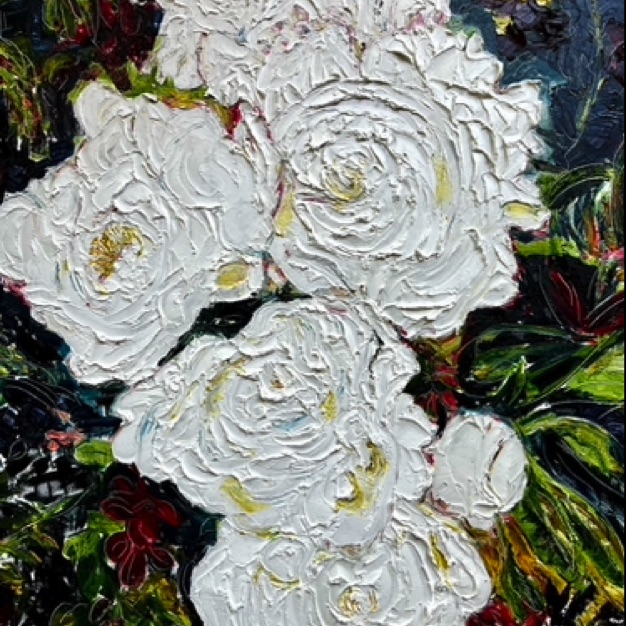 White Peonies, Oil and Wax, 30x40"